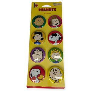 Vintage 1998 Wincraft Peanuts Pinback Buttons Set of 8 On Card Sealed NOS